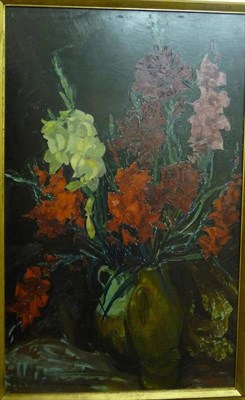 Lot 815 - James Arundel (1875-1960) Still life of gladioli and two vases Signed and inscribed, oil on...