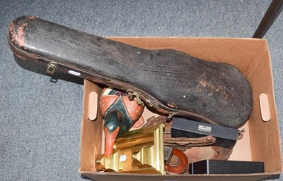 Lot 335 - A cased violin and bow, an iron boot scrape, a...