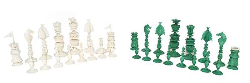 Lot 35 - A 19th century Indian ivory chess set, finely...