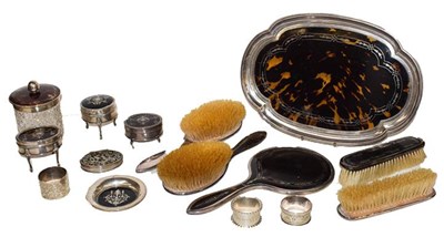 Lot 377 - A tray of silver and tortoiseshell dressing...