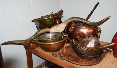 Lot 383 - A quantity of antique copper and brass items,...