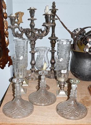 Lot 389 - A silver plated five-branch candelabra,...