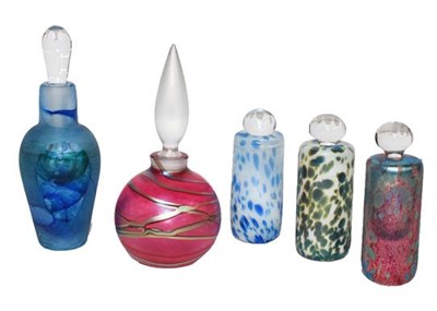 Lot 4 - Okra glass comprising five iridescent scent...