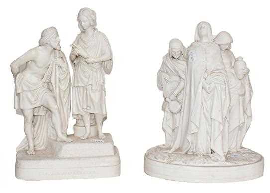 Lot 53 - Two Victorian Parian figure groups, one titled...