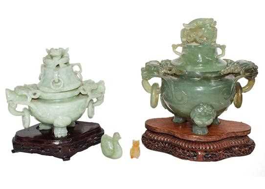 Lot 62 - A modern Chinese jade censer and cover on...
