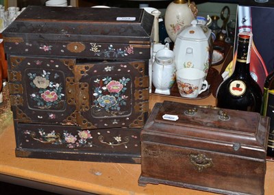 Lot 104 - A Japanese small cabinet and a mahogany three division tea caddy