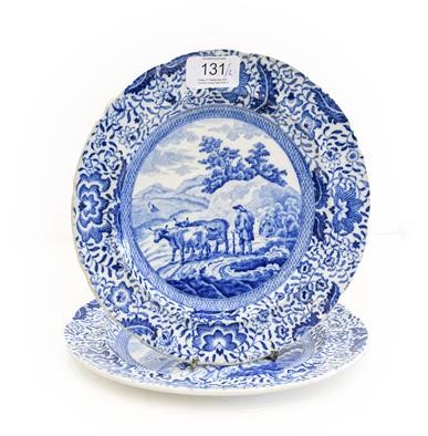 Lot 131 - A Pair of Pearlware Durham Ox Series Plates,...
