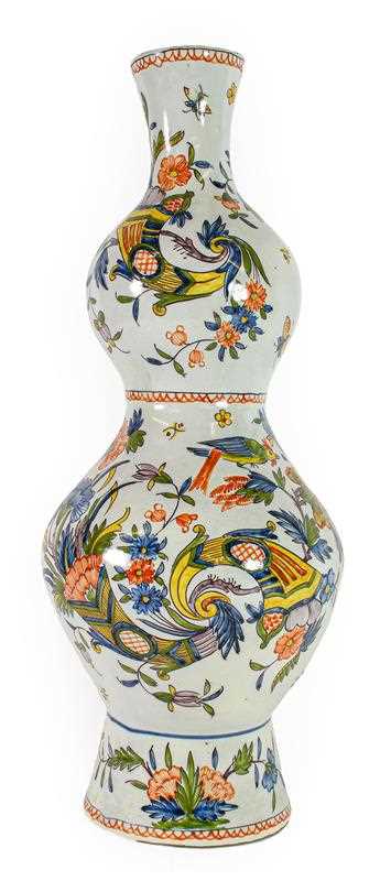 Lot 156 - A Rouen Decor Faience Double Gourd Vase, late...