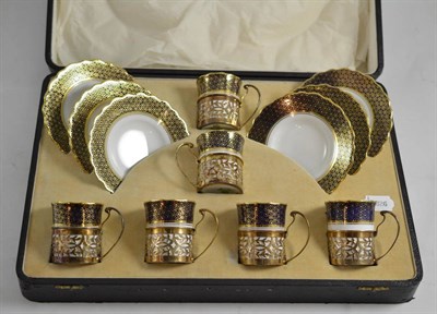 Lot 114 - A cased six piece Aynsley silver mounted coffee set