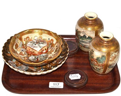 Lot 117 - Four items of Japanese satsuma pottery and a Kutani box and cover