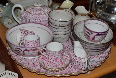 Lot 125 - Copeland Spode circular tray decorated with pink flowers, matching teapot, three cups, saucer...