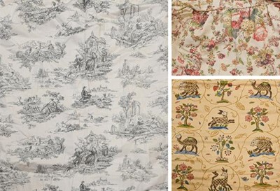 Lot 295 - A Pair of Grey and Cream Toile Curtains, with...
