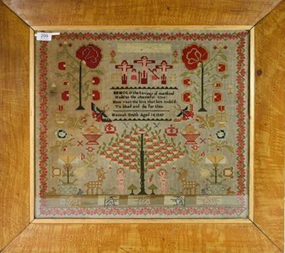Lot 299 - An Early Victorian Needlework Sampler, worked...