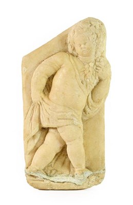 Lot 316 - A White Marble Bas-Relief of a Bacchic Putto,...