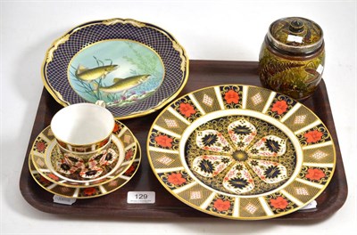 Lot 129 - A tray including a Royal Crown Derby cup and saucer, two further Royal Crown Derby plates, a...