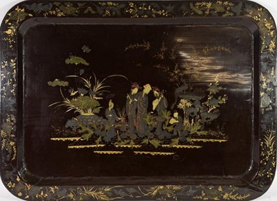 Lot 320 - A Victorian Black Lacquer Papier-Mâché Tray,...