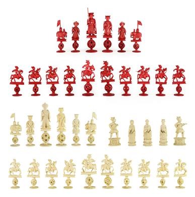 Lot 322 - A Cantonese Stained and Natural Ivory Chess...