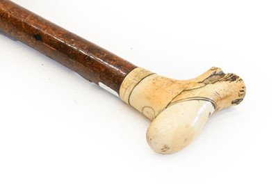 Lot 329 - A Walking Stick with Whale Tooth Handle, dated...