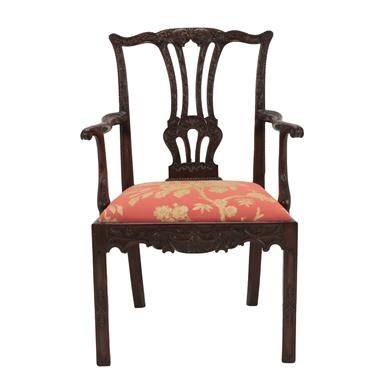 Lot 669 - A Carved Mahogany Open Armchair, recovered in...