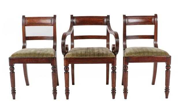 Lot 671 - A Set of Seven (6+1) Mahogany Dining Chairs,...