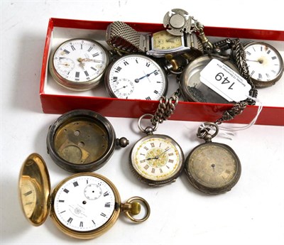 Lot 149 - Assorted silver and plated pocket and fob watches, gentleman's wristwatch etc