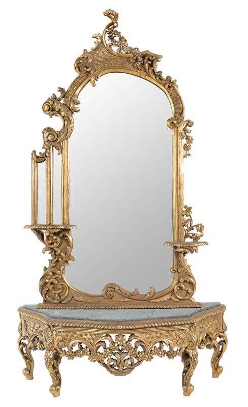 Lot 691 - A Giltwood Pier Glass, modern, the arched...