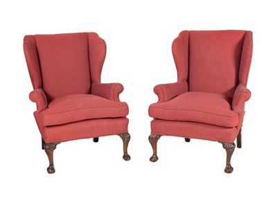 Lot 732 - A Pair of George III Style Wing-Back Armchairs,...