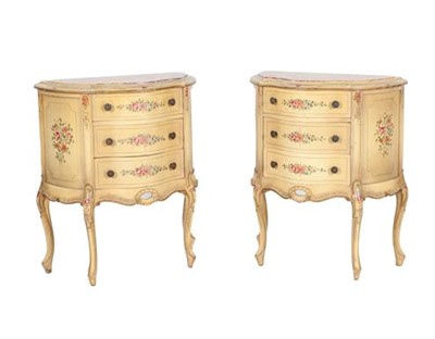 Lot 749 - A Pair of 20th Century Cream Painted Commodes,...