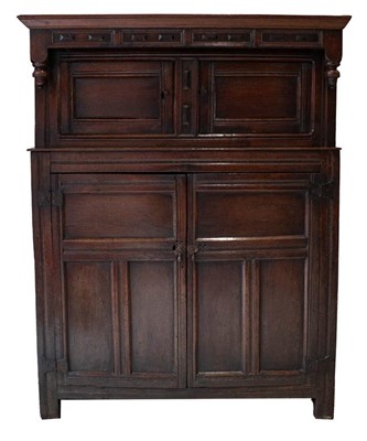 Lot 766 - An Early 18th Century Oak Press Cupboard, the...