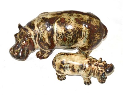 Lot 160 - A Knud Khyn for Royal Copenhagen hippopotamus and another smaller (2)