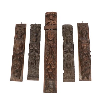 Lot 803 - Five Carved Oak Caryatids, 18th century,...