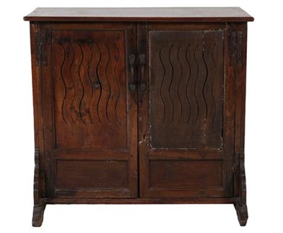 Lot 808 - An Oak Food Cupboard, with two wavy shaped...