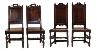 Lot 812 - ^ A Pair of Joined Oak Back Stools, circa 1700,...