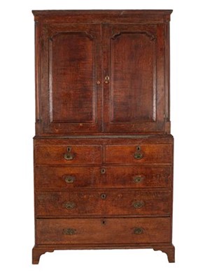Lot 813 - ^ A George II Joined Oak Clothes' Press, mid...