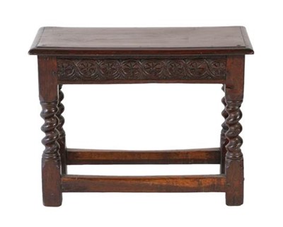 Lot 835 - An Oak Joint Stool, the rectangular pegged top...