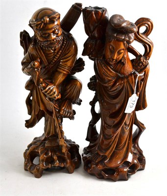 Lot 173 - Two carved hardwood Oriental figures