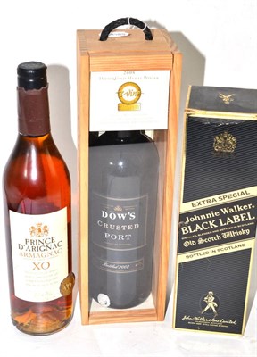 Lot 174 - Prince D'Arignac XO Armagnac; Johnnie Walker Black Label; Dow's Crusted Port (three bottles)