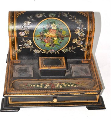 Lot 176 - Victorian papier mache inkstand with drawer