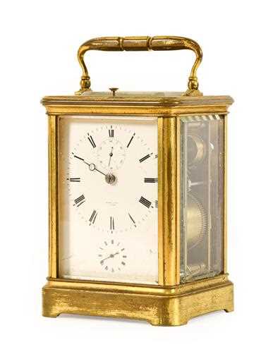 Lot 571 - A Brass Striking and Repeating Alarm Carriage...