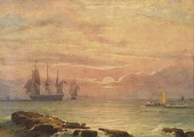 Lot 481 - English School (Circa 1850) Ships at Sunset...