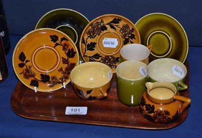 Lot 191 - Four Linthorpe pottery cups and saucers, designed by Christopher Dresser, shape No.639 and 641, and