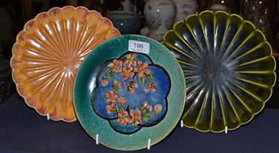 Lot 198 - Two Linthorpe pottery plates designed by Christopher Dresser, shape No.434, fluted design,...