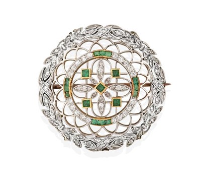 Lot 2196 - An Emerald and Diamond Brooch, circa 1900, the...