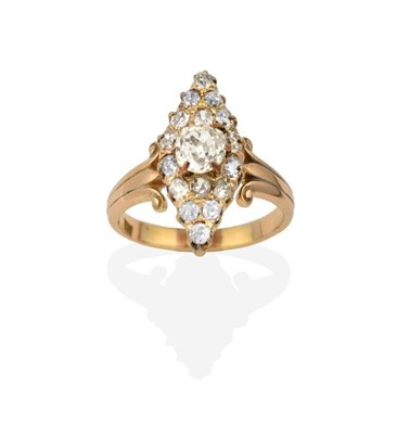 Lot 2202 - A Diamond Cluster Ring, the navette form set...