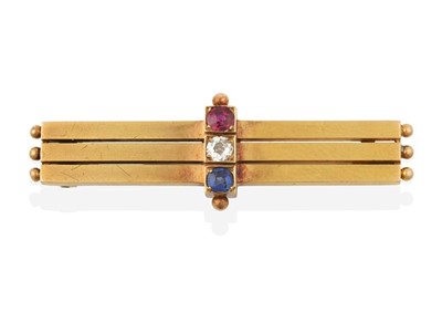 Lot 2204 - A Ruby, Sapphire and Diamond Brooch, the...