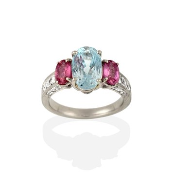 Lot 2232 - An Aquamarine, Pink Sapphire and Diamond Ring,...
