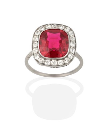 Lot 2233 - A Synthetic Ruby and Diamond Cluster Ring, the...