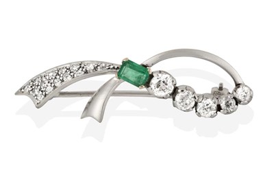 Lot 2235 - An Emerald and Diamond Brooch, realistically...