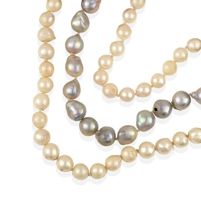 Lot 2242 - A Three Row Cultured Pearl Necklace, the 48:39:...