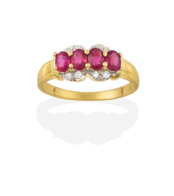 Lot 2243 - A Synthetic Ruby and Diamond Ring, four oval...